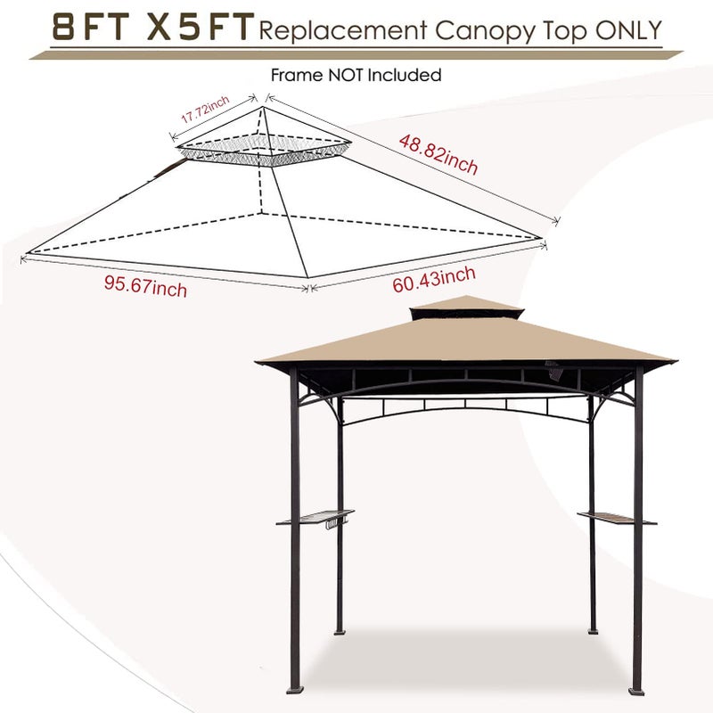 Hugline Grill Gazebo Replacement Canopy Roof - Hugline 5x8 Outdoor Grill Shelter Canopy Top Double Tiered BBQ Tent Cover Fit for Model L-GG001PST-F (Beige) - Image 3